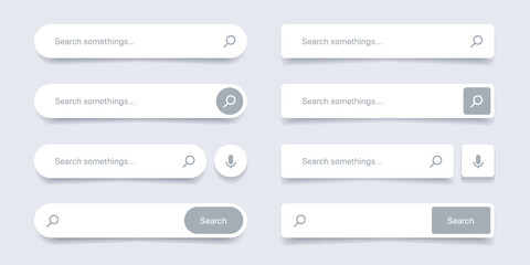 Set of web search bars. Search bar, search boxes collection. Computer searched navigator. Set of elements for design interface of website, mobile app, UI UX.
