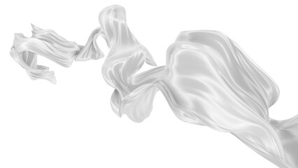 Beautiful flowing fabric of white wavy silk or satin. 3d rendering image.