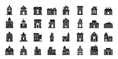 Creepy house icons set simple vector. Scary castle