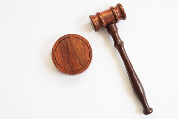 Judge's gavel on light background, top view. Law concept.