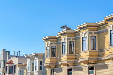 Row of houses in San Francisco, California with old and new buildings
