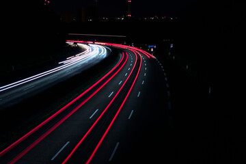 traffic on highway at night