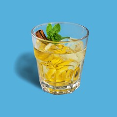 Exclusive alcoholic drink. Glass with cocktail with lemon