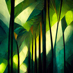 Green bright jungle leaves abstract background illustration