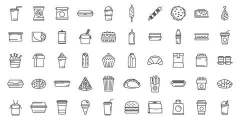 Takeaway food icons set outline vector. Coffee box