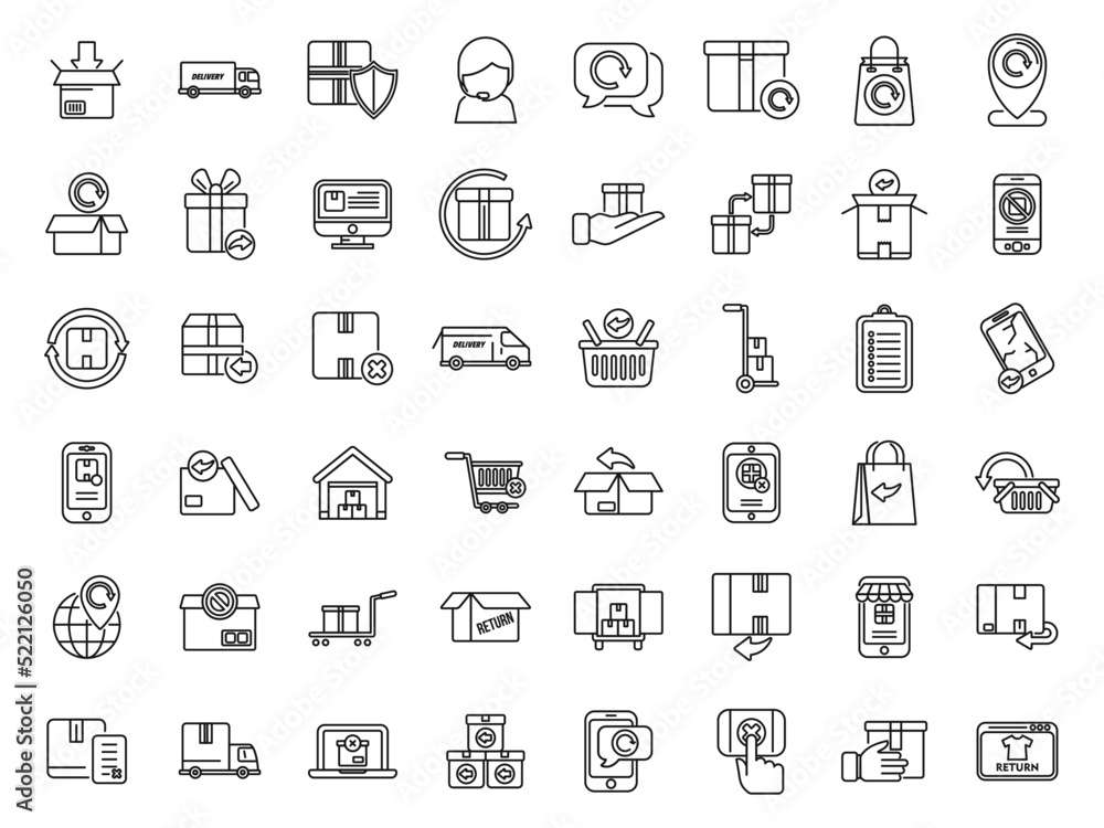 Wall mural return of goods icons set outline vector. agreement certificate