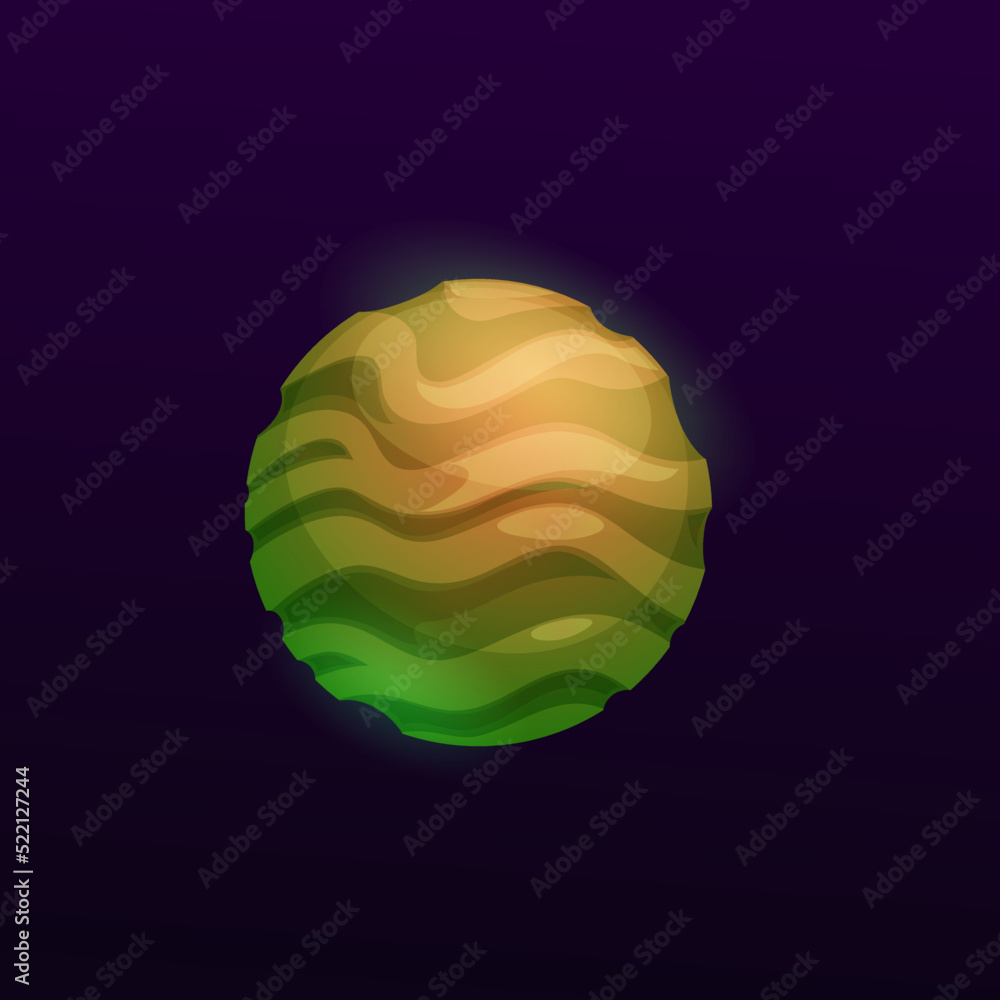 Poster brown space planet with rough surface. space fantasy world, fantastic game design element, alien gal