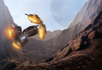 Spaceship and alien planet