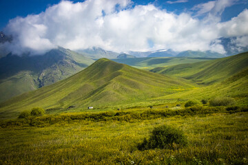 Fototapeta premium suussamyr valley in kyrgyzstan, mountain landscape, central asia, green valley, pasture