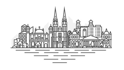 Zagreb, Croatia architecture line skyline illustration. Linear vector Kiev cityscape with famous landmarks, city sights, design icons. Landscape with editable strokes.