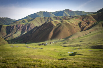 Fototapeta premium jalgyz karagay pass, mountain area in kyrgyzstan, central asia, summer pasture