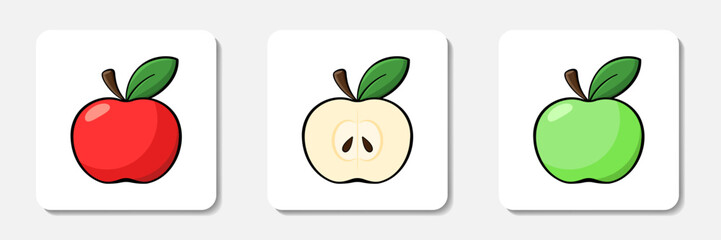 Apples flat icons collection. Stylized clip art of flat vector elements. Best for web, print, package, advertising, logo creating and branding design.