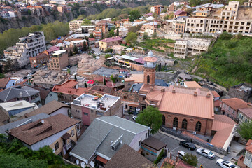 Naklejka premium Jumah Mosque and public baths as viewed from Narikala Fortress, Tbilisi