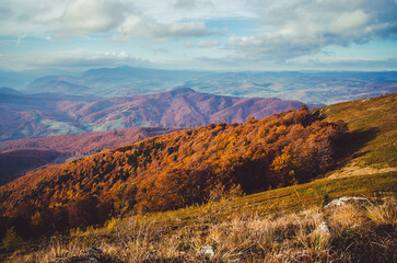 Autumn mountains in cloudly day