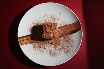 italian dessert tiramisu close up top view