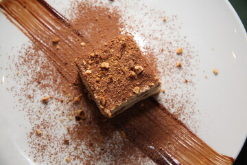 italian dessert tiramisu close up top view