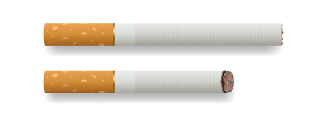 Realistic burning cigarette. Vector mockup.