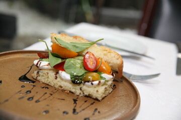 Italian panino sandwich on table close up
