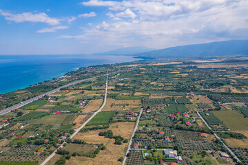 Fototapeta na wymiar aerial view of Leptokaria and Aegean Sea in the background. High quality photo