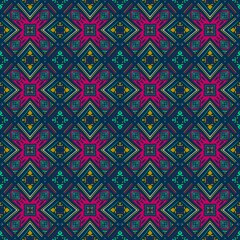 Retro geometric pattern in repeat. Fabric print. Damask style Seamless pattern background, mosaic ornament, vintage style. Design for prints on fabrics
