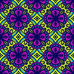 Fototapeta na wymiar Retro geometric pattern in repeat. Fabric print. Damask style Seamless pattern background, mosaic ornament, vintage style. Design for prints on fabrics