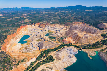 top-down view of open pit mine in Greece, human influence on the environment. High quality photo