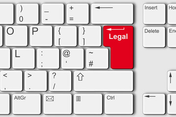 Legal concept PC computer keyboard 3d illustration