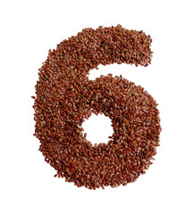 Number 6 made with Linseed also known as flaxseed isolated on transparent background