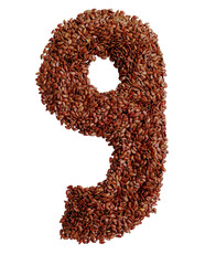 Number 9 made with Linseed also known as flaxseed isolated on transparent background