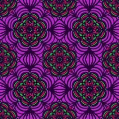 Seamless pattern flower with mandala, vintage decorative elements, vintage decorative elements illustration, Ethnic mandala with colorful tribal ornaments