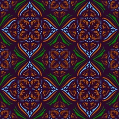 Seamless pattern tile with mandala, vintage decorative elements illustration, Ethnic mandala with colorful tribal ornaments, Islam,turkish, Arabic, Indian, ottoman pattern