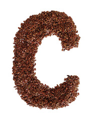 Letter C made with Linseed also known as flaxseed isolated on transparent background