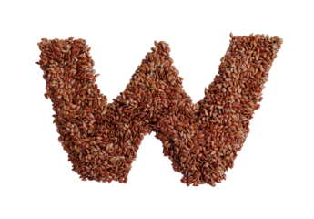 Letter W made with Linseed also known as flaxseed isolated on transparent background