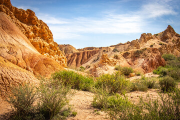 Fototapeta na wymiar Fairytale canyon, Kyrgyzstan, Silk Road, Central Asia, red rocks, colourful