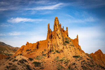 Naklejka premium Fairytale canyon, Kyrgyzstan, Silk Road, Central Asia, red rocks, colourful