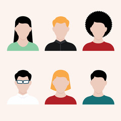 Vector abstract people icons. Set of various men and women avatars.