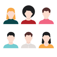 People icons. Vector set. Male and female avatars isolated on white background. Flat design