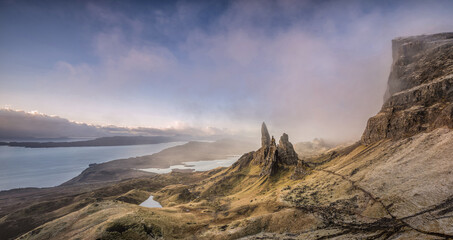 Ilse of Skye, Dramatic Scottish Highlands, the Old Man of Storr, tourist attraction on NC500 the Isle of Skye. Hebrides in the United Kingdom	