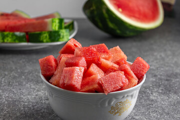 Slices of fresh watermelon in a plate.