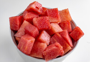 Slices of watermelon in a bowl. Close-up