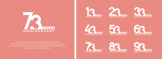 set of anniversary logo white color on pink background for celebration moment