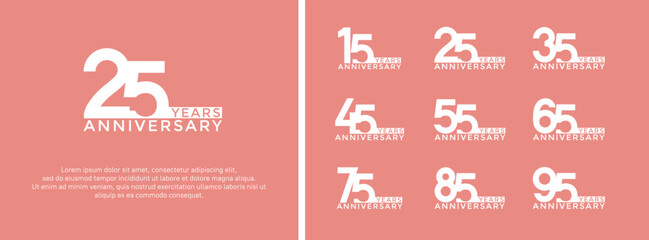 set of anniversary logo white color on pink background for celebration moment