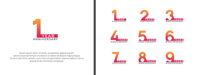 set of anniversary logo red orange color on white background for celebration moment