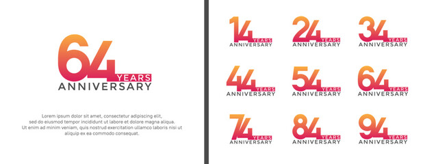 set of anniversary logo red orange color on white background for celebration moment