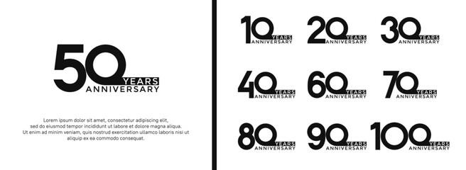 set of anniversary logo black color on white background for celebration moment