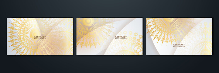 Abstract luxury white and gold background with mandala pattern