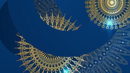 Abstract luxury blue and gold background with mandala pattern