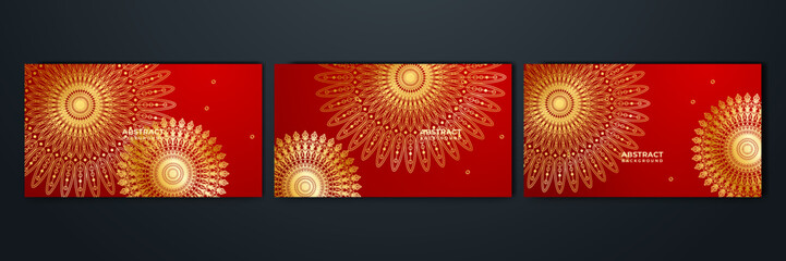 Luxury abstract red and gold background with mandala pattern. Abstract luxury red gold background. Modern golden line design template. Premium gold with elegant geometric banner vector illustration