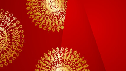 Luxury abstract red and gold background with mandala pattern. Abstract luxury red gold background. Modern golden line design template. Premium gold with elegant geometric banner vector illustration