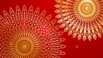 Luxury abstract red and gold background with mandala pattern. Abstract luxury red gold background. Modern golden line design template. Premium gold with elegant geometric banner vector illustration